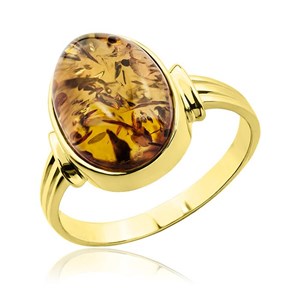 Złoty pierścionek z bursztynem 14x10