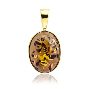 Złota zawieszka z bursztynem 14x10