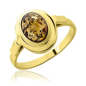 Złoty pierścionek z bursztynem 8x6mm