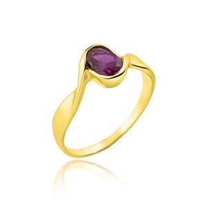 Złoty pierścionek z ametystem syntetycznym