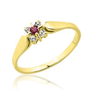 Złoty pierścionek z rubinem i cyrkoniami