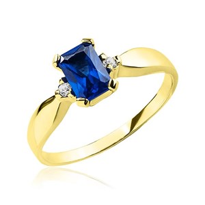 Złoty pierścionek z szafirem i cyrkoniami