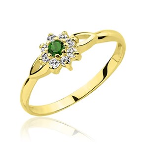 Złoty pierścionek z szmaragdem i cyrkoniami