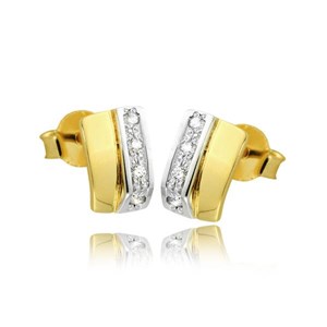 Złote kolczyki rodowane z cyrkoniami