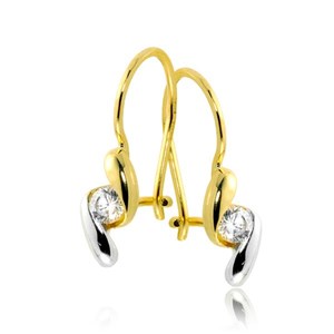 Złote kolczyki rodowane z cyrkoniami