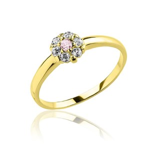 Złoty pierścionek z różową cyrkonią