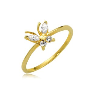 Złoty pierścionek motyl z cyrkoniami
