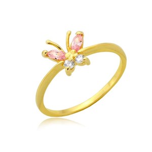 Złoty pierścionek motyl z kolorowymi cyrkoniami