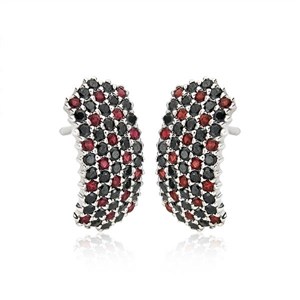 Złote kolczyki z czerwono-czarnymi cyrkoniami