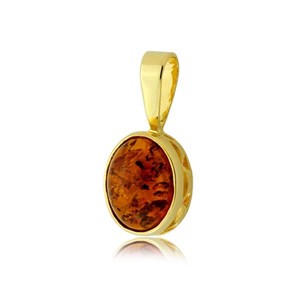 Złota zawieszka z bursztynem