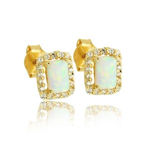 Złote kolczyki z opalem i cyrkoniami