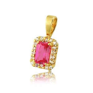 Złota zawieszka z rubinem i cyrkoniami