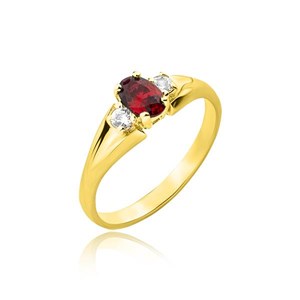 Złoty pierścionek z rubinem i cyrkoniami