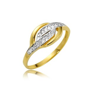 Złoty pierścionek rodowany z cyrkoniami