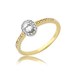 Złoty pierścionek rodowany z cyrkoniami