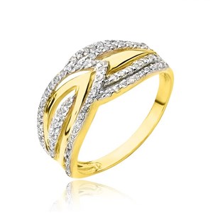 Złoty pierścionek rodowany z cyrkoniami