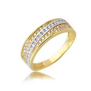 Złoty pierścionek rodowany z cyrkoniami