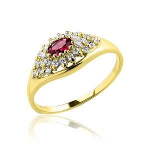 Złoty pierścionek z granatem i cyrkoniami