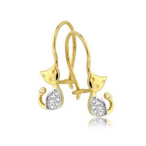 Złote kolczyki rodowane z cyrkoniami