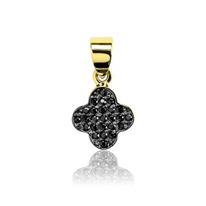 Złota zawieszka z czarnymi cyrkoniami koniczyna