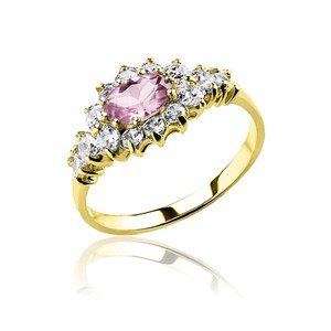 Złoty pierścionek z różową cyrkonią