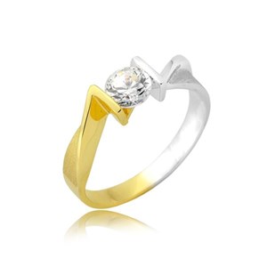 Złoty pierścionek dwuelementowy z cyrkonią