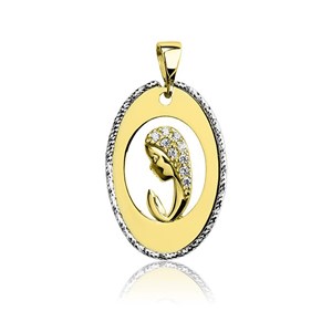 Złoty medalik rodowany z cyrkoniami